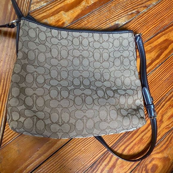 Coach Crossbody Beige/Brown Signature Canvas Leather File Messenger Bag, MP $469 - Picture 6 of 12